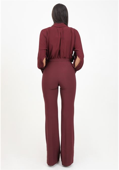 Burgundy women's palazzo trousers in stretch crêpe with logo rivet ELISABETTA FRANCHI | PA02546E2CG3